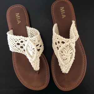 Mia Neville off white macrame thong sandals